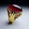 Gold Plated Blood Red Yemeni Akik Haqeeq Sterling Silver Ring Xmas Gift For Mens - Tahagems