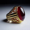 Gold Plated Blood Red Yemeni Akik Haqeeq Sterling Silver Ring Xmas Gift For Mens - Tahagems