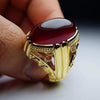 Gold Plated Blood Red Yemeni Akik Haqeeq Sterling Silver Ring Xmas Gift For Mens - Tahagems