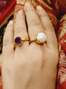 Natural Certified Amethyst Stone Ring For Ladies Real Ba-Quwat Jamri Stone Original Amethyst Ring for Women's in Gold Plated Purple Quartz