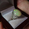 Ethiopian Fire White Opal Stone Sterling Silver Ring Real Opal Fire Ring Natural Opal Fine Gemstone Ring Original Fire White Opal Ring Mens