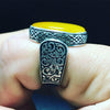 Natural Yellow Yemeni Aqeeq Akik Haqeeq Stone Silver Ring Shia Ring Valentine Gift Original Zard Aqeeq Ring Real Zard Aqeeq Stone Ring Mens