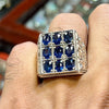 Natural Royal Blue Ceylon Blue Sapphire Neelam Multistone Silver Ring Original Real Genuine Neelam Stone Ring Top Fine Quality Sapphire Ring