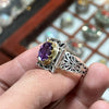 Real Natural Emethyst Stone Silver Mens Ring Original Amethyst Stone Ring 100% Genuine Transparent Amethyst Ring Top Quality Amethyst Ring