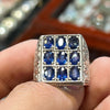 Natural Royal Blue Ceylon Blue Sapphire Neelam Multistone Silver Ring Original Real Genuine Neelam Stone Ring Top Fine Quality Sapphire Ring