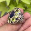 Natural African Blue Sapphire With Original Peridot Silver Ring Original Neelam Gemstone Sterling Silver Ring Real Blue Sapphire Silver Ring