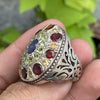 Cornflower Ceylon Blue Sapphire With Natural Peridot Real Garnet Pukhraj Yellow Sapphire Sterling Silver 925 Ring Natural Blue Sapphire Ring