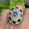 Cornflower Ceylon Blue Sapphire With Natural Peridot Real Garnet Pukhraj Yellow Sapphire Sterling Silver 925 Ring Natural Blue Sapphire Ring