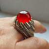 Blood Red Yemeni Aqeeq Stone Ring Natural Yamani Akik Shia Ring Original Yamni Haqeeq Stone Sterling Silver Handmade Ring Blood Red Aqeeq