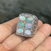 Ethiopian Fire White Opal Multi Stone Silver Ring Natural Ethiopian Fire Opal Ring Fire White Opal Ring Mens Real Opal Ring Opal Mens Ring