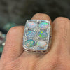 Ethiopian Fire White Opal Multi Stone Silver Ring Natural Ethiopian Fire Opal Ring Fire White Opal Ring Mens Real Opal Ring Opal Mens Ring