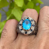 Swiss London Blue Topaz Stone Sterling Silver Ring Natural Topaz Ring Real Blue Topaz Ring Original Blue Topaz London Mens Silver Ring 925