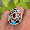 Natural Ruby Blue Sapphire Opal Feroza Peridot Emerald Aqeeq Aquamarine Garnet Multi Stone Sterling Silver Ring 9 Ratan Silver Ring 925 Mens