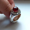 Natural Yemeni Aqeeq Akik Haqeeq Stone Sterling Silver Ring Dark Red Original Yamani Aqeeq Ring Blood Red Genuine Yamani Akik Stone Ring