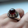 Natural Yemeni Aqeeq Akik Haqeeq Stone Sterling Silver Ring Dark Red Original Yamani Aqeeq Ring Blood Red Genuine Yamani Akik Stone Ring