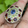 Cornflower Ceylon Blue Sapphire With Natural Peridot Real Garnet Pukhraj Yellow Sapphire Sterling Silver 925 Ring Natural Blue Sapphire Ring