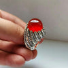 Blood Red Yemeni Aqeeq Stone Ring Natural Yamani Akik Shia Ring Original Yamni Haqeeq Stone Sterling Silver Handmade Ring Blood Red Aqeeq