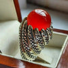 Blood Red Yemeni Aqeeq Stone Ring Natural Yamani Akik Shia Ring Original Yamni Haqeeq Stone Sterling Silver Handmade Ring Blood Red Aqeeq