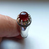 Natural Yemeni Aqeeq Akik Haqeeq Stone Sterling Silver Ring Dark Red Original Yamani Aqeeq Ring Blood Red Genuine Yamani Akik Stone Ring