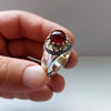 Natural Yemeni Aqeeq Akik Haqeeq Stone Sterling Silver Ring Dark Red Original Yamani Aqeeq Ring Blood Red Genuine Yamani Akik Stone Ring