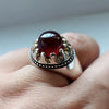 Natural Yemeni Aqeeq Akik Haqeeq Stone Sterling Silver Ring Dark Red Original Yamani Aqeeq Ring Blood Red Genuine Yamani Akik Stone Ring