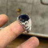 Dark African Blue Sapphire Neelam Stone Silver Ring Natural Blue Sapphire Ring