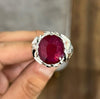 Natural African Red Ruby Stone Silver Ring Real Ruby Yaqoot Mens Ruby Ring