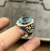 Gold Plated Original Natural Blue Topaz Swiss London Stone Sterling Silver Ring