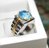 Natural Swiss London Blue Topaz Silver Ring Real Blue Topaz Ring Topaz Mens Ring