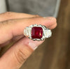 Square Cut Pigeon Blood Red Ruby Mens Ring Natural African Ruby Ring Red Yaqoot