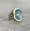 Gold Plated Original Natural Blue Topaz Swiss London Stone Sterling Silver Ring