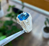 Natural Swiss London Blue Topaz Stone Sterling Silver 925 Handmade Ring For Mens