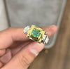 Gold Plated Natural Zambian Emerald Stone Ring Real Emerald Zamurd Silver Ring