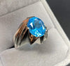 Swiss London Blue Topaz Mens Silver Ring Real Natural Original Blue Topaz Ring