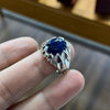 African Blue Sapphire Stone Silver Ring Real Untreated Sapphire Ring For Mens