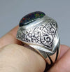 Original Natural Ethiopian Fire Black Opal Stone Silver Ring Real Black Opal