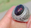 Original Natural Ethiopian Fire Black Opal Stone Silver Ring Real Black Opal