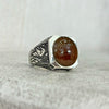 Natural Real Mens Brown Yemeni Aqeeq Akik Haqeeq Silver Ring Mother's Day Gift