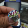 Natural Ceylon Blue Sapphire African Ruby Neshapuri Feroza Peridot Silver Ring