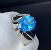 Swiss London Blue Topaz Mens Silver Ring Real Natural Original Blue Topaz Ring