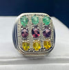 Three Zambian Emerald Three Ruby Stone Three Yellow Sapphire Multi Stone Ring