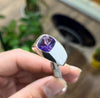 Natural Mens Untreated Amethyst Stone Ring Real Amethyst Silver Fine Gems Ring