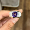 Natural Mens Untreated Amethyst Stone Ring Real Amethyst Silver Fine Gems Ring