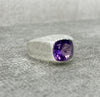 Natural Mens Untreated Amethyst Stone Ring Real Amethyst Silver Fine Gems Ring