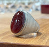 Brown Yemeni Yamani Aqeeq Hashbi Kabadi Aqeeq Silver Ring Natural Akik Ring Mens