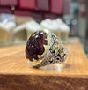 Original Real Brown Yemeni Aqeeq Stone Blood Red Underlight Sterling Silver Ring