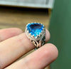 Swiss London Blue Topaz Stone Silver Ring Triangle Shape Real Blue Topaz Ring