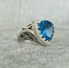 Swiss London Blue Topaz Stone Silver Ring Triangle Shape Real Blue Topaz Ring