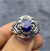 Royal Blue Kashmiri Sapphire Neelam Stone Silver Ring Natural Sapphire Ring Mens