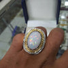 Big Size Ethiopian Fire White Opal Silver Ring Real Opal Ring Natural Opal Ring